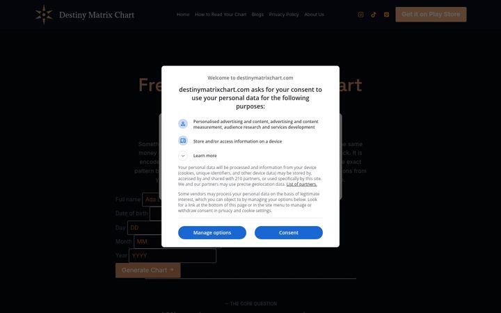 Screenshot of destinymatrixchart.com
