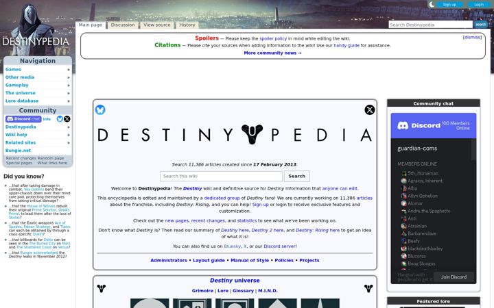 Screenshot of destinypedia.com