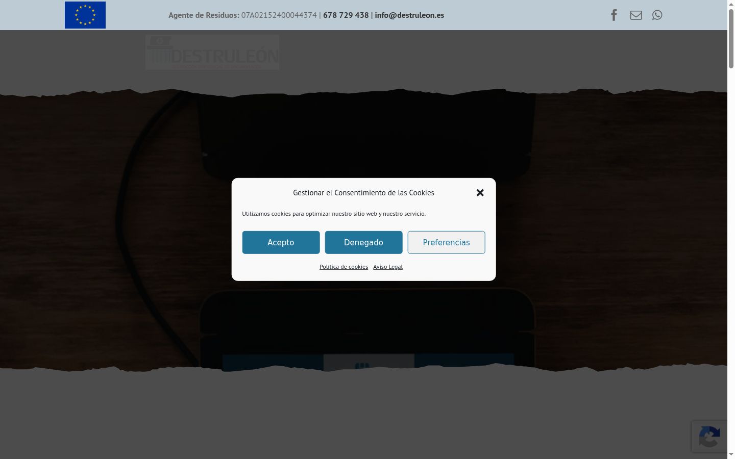 Captura de pantalla del banner de consentimiento mostrado antes de cualquier interacción