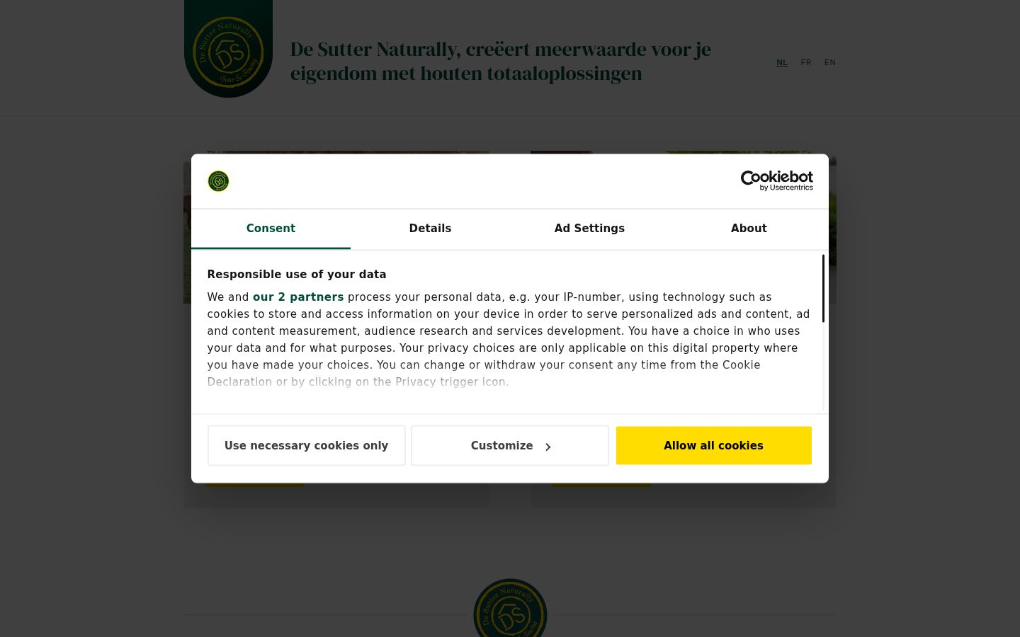 Skärmbild av samtyckesbannern som visades före någon interaktion