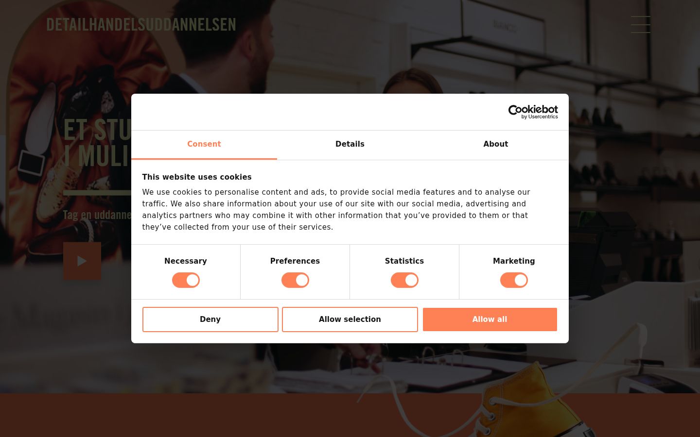 Screenshot del banner di consenso mostrato prima di qualsiasi interazione