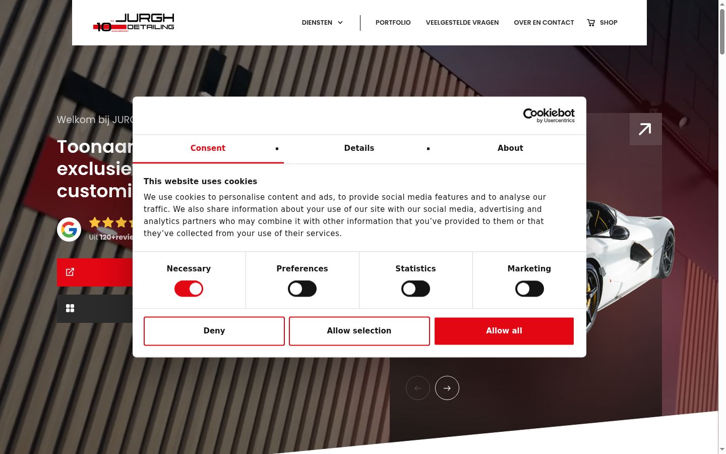 Screenshot del banner di consenso mostrato prima di qualsiasi interazione