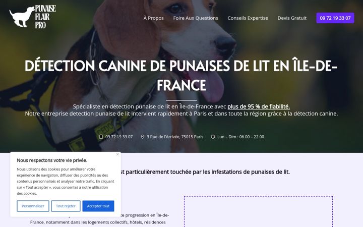 Screenshot of detection-canine-punaise-paris.com