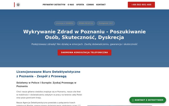 Captură de ecran a detektyw-zdrada.pl