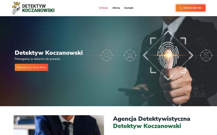 Snímek obrazovky detektywkoczanowski.pl