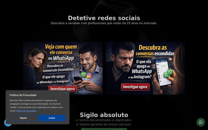 Screenshot of detetiveredessociais.com