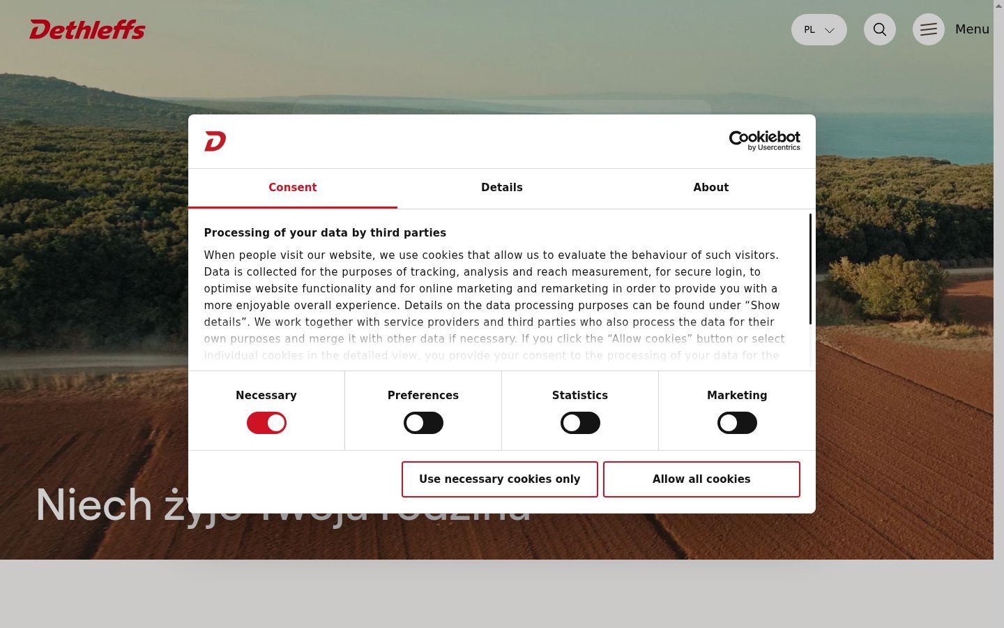 Screenshot of the consent banner shown before any interaction