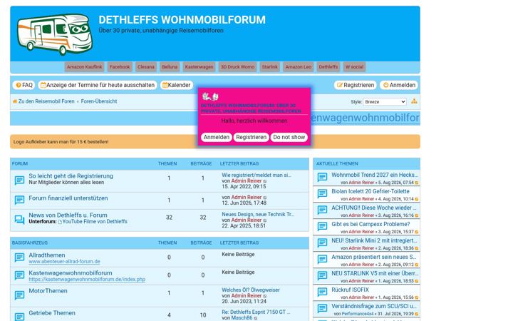 Captură de ecran a dethleffswohnmobilforum.de