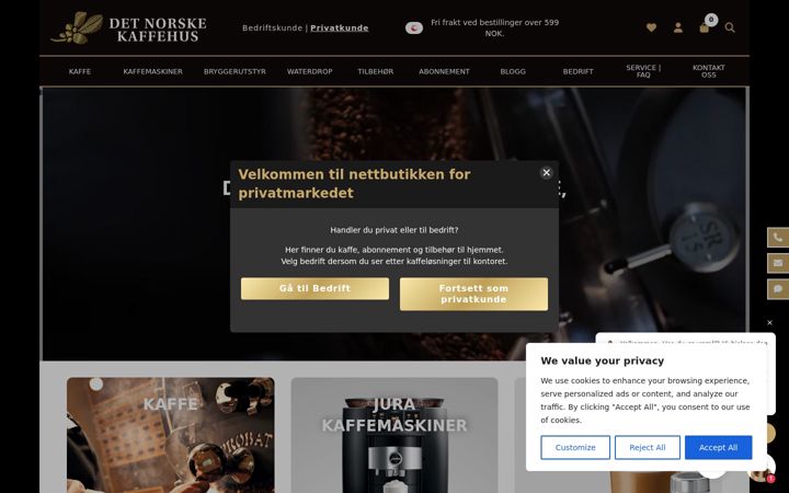 Captură de ecran a detnorskekaffehus.net