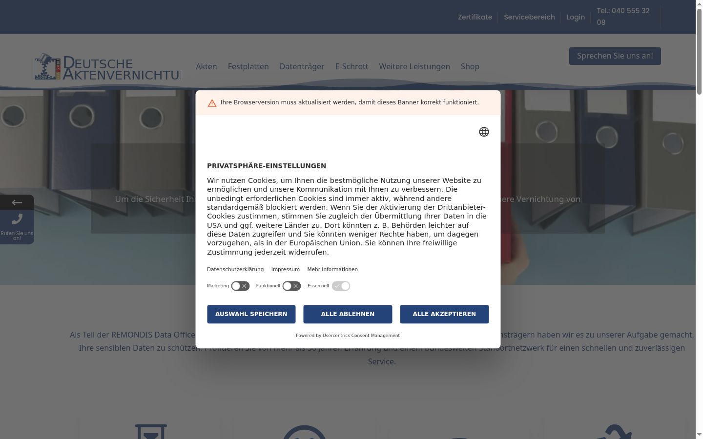 Screenshot of the consent banner shown before any interaction