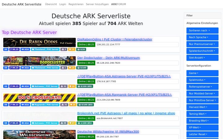 Snímek obrazovky deutsche-arkserver.de