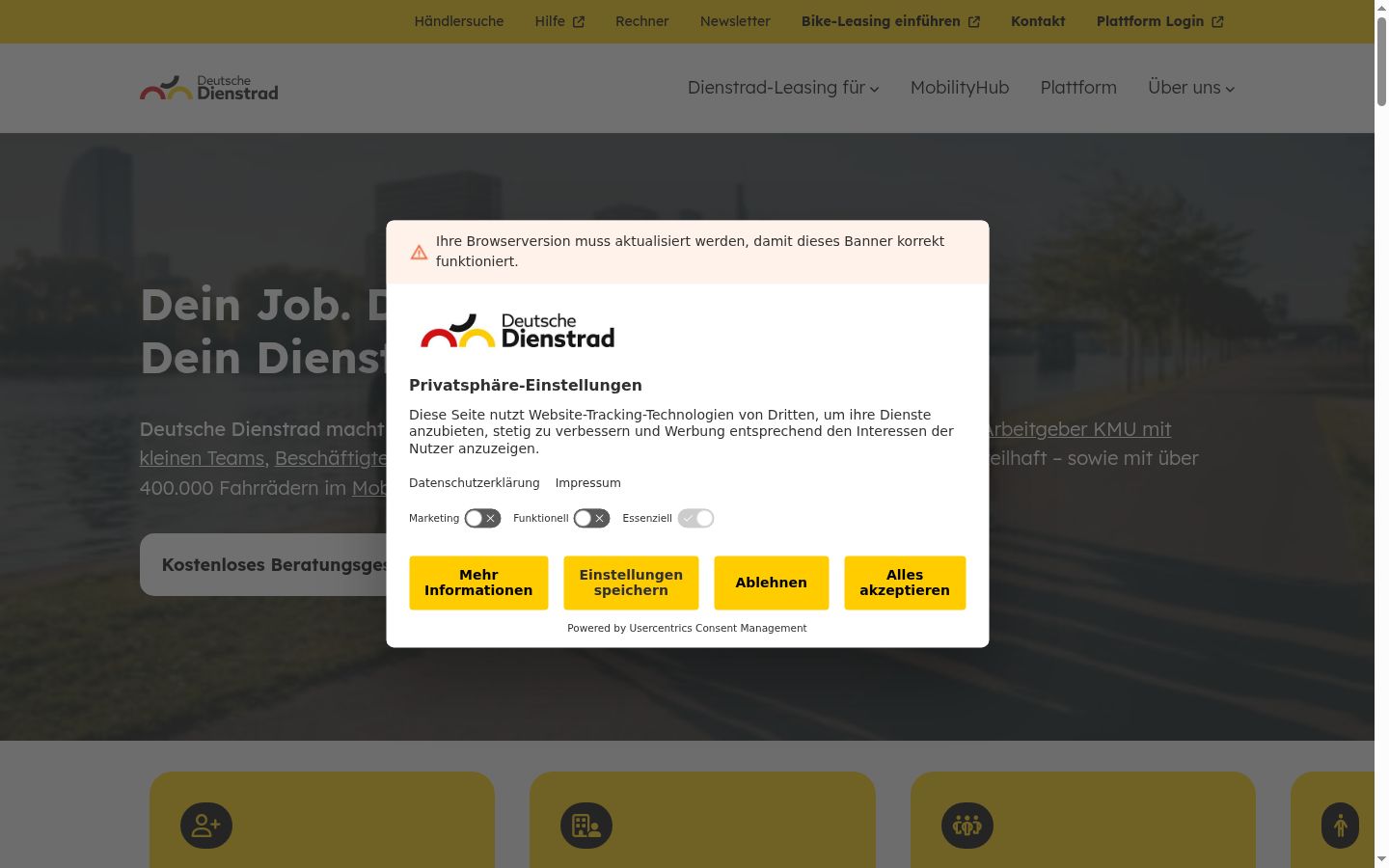 Screenshot of the consent banner shown before any interaction