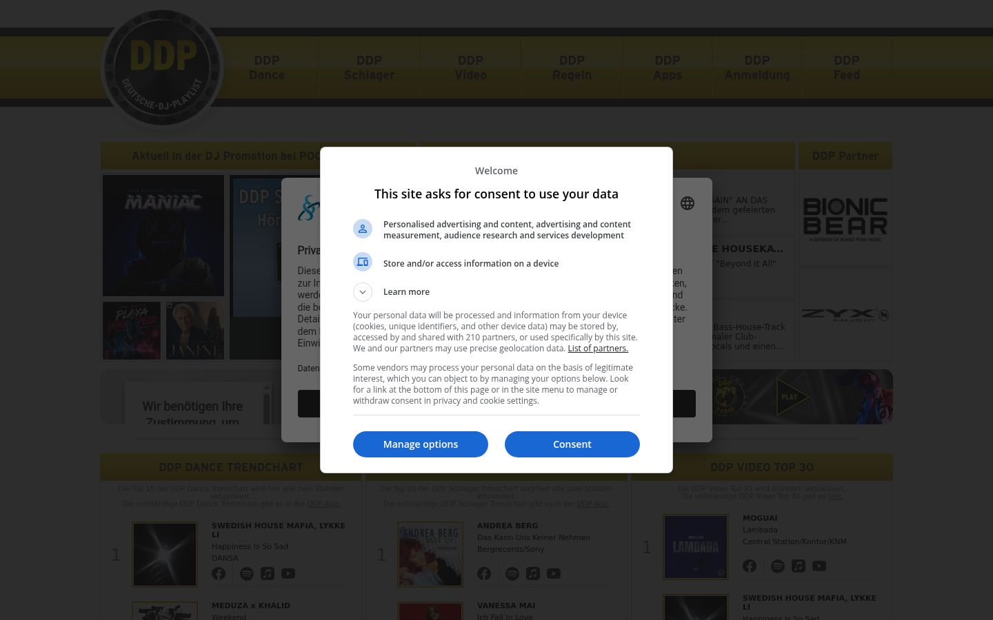 Screenshot of the consent banner shown before any interaction
