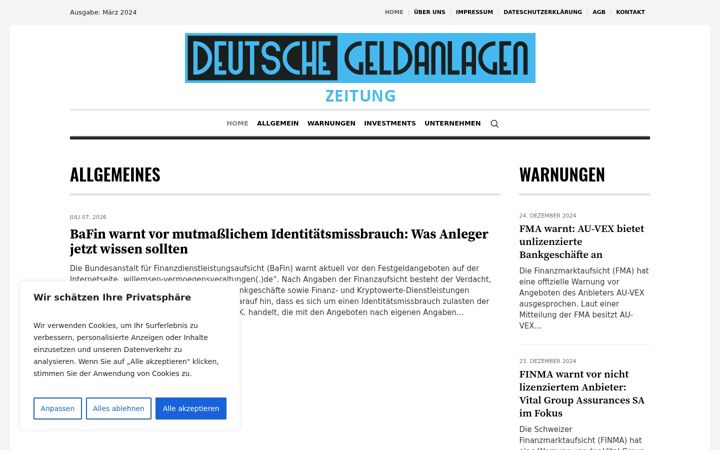 Captura de pantalla de deutsche-geldanlagen-zeitung.de