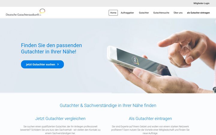 Captura de pantalla de deutsche-gutachterauskunft.de
