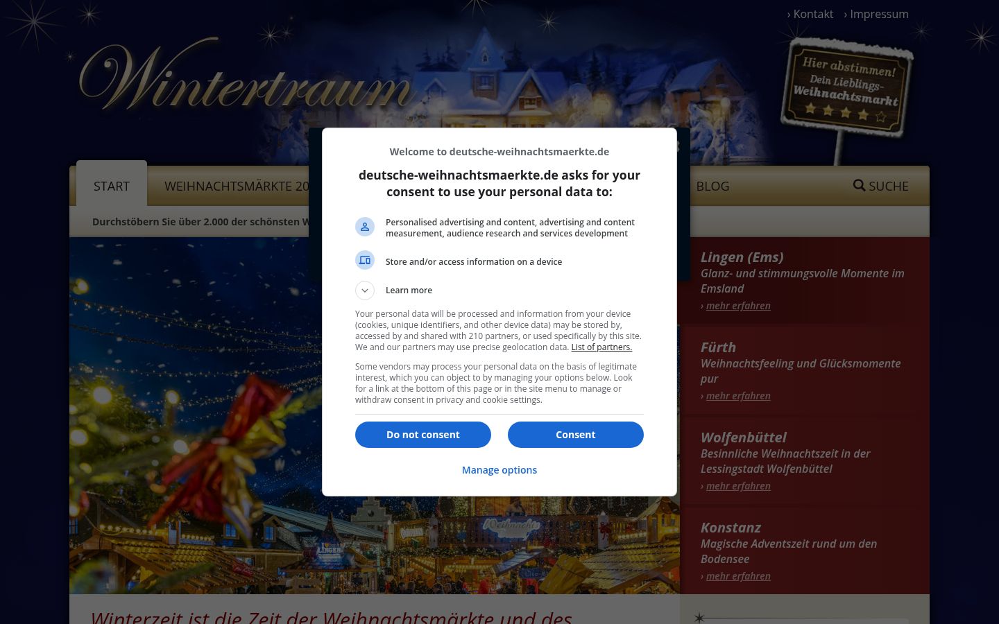 Screenshot of the consent banner shown before any interaction