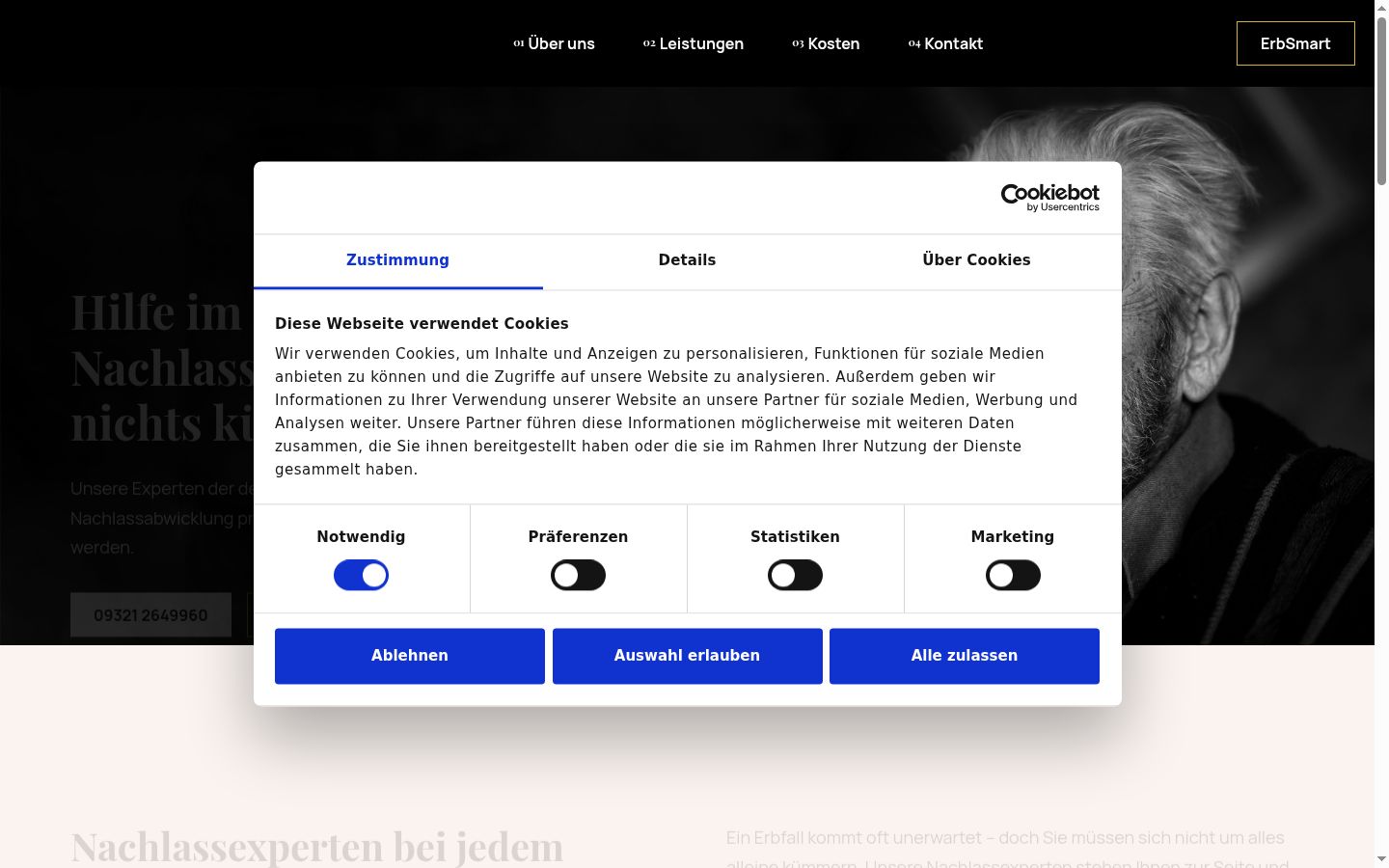 Captura de ecrã do banner de consentimento apresentado antes de qualquer interação