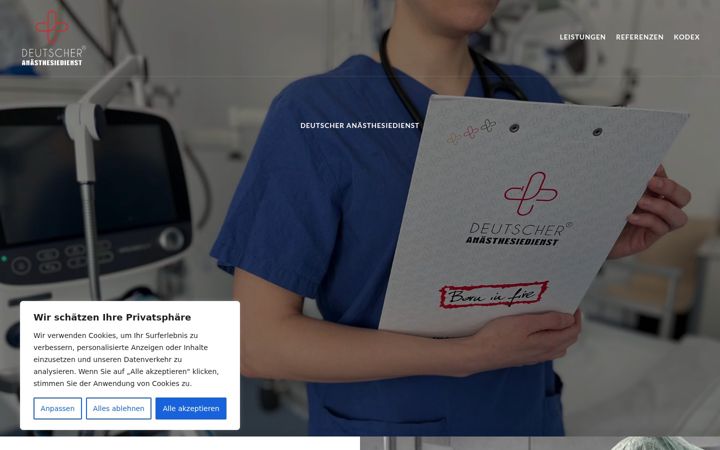 Kuvakaappaus sivustosta deutscher-anaesthesie-dienst.de