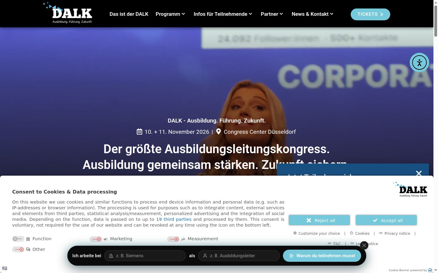Screenshot del banner di consenso mostrato prima di qualsiasi interazione