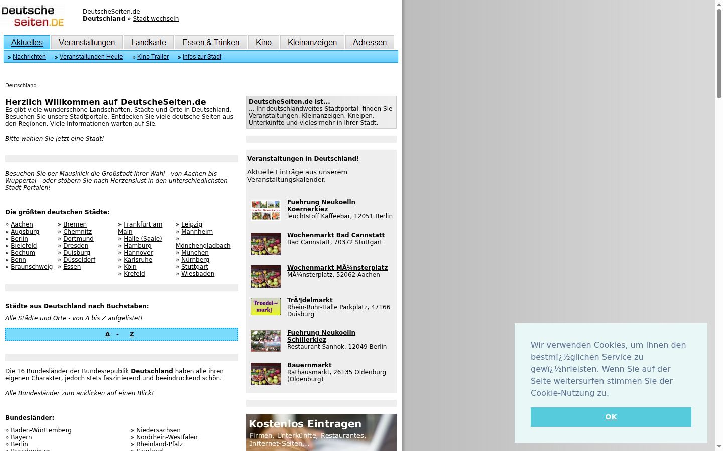 Screenshot des Einwilligungsbanners vor jeglicher Interaktion