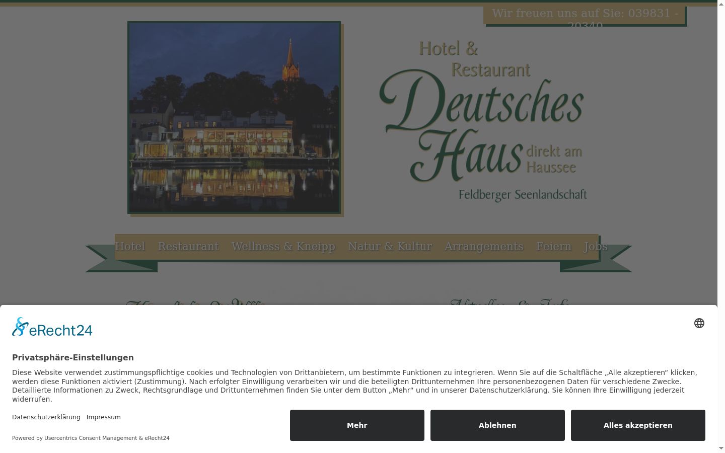 Screenshot des Einwilligungsbanners vor jeglicher Interaktion