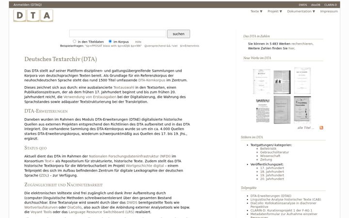 Screenshot of deutschestextarchiv.de