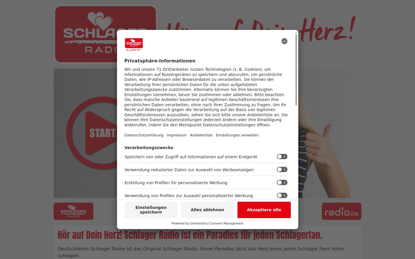 Ekrānuzņēmums ar piekrišanas baneri, kas tika rādīts pirms jebkādas mijiedarbības