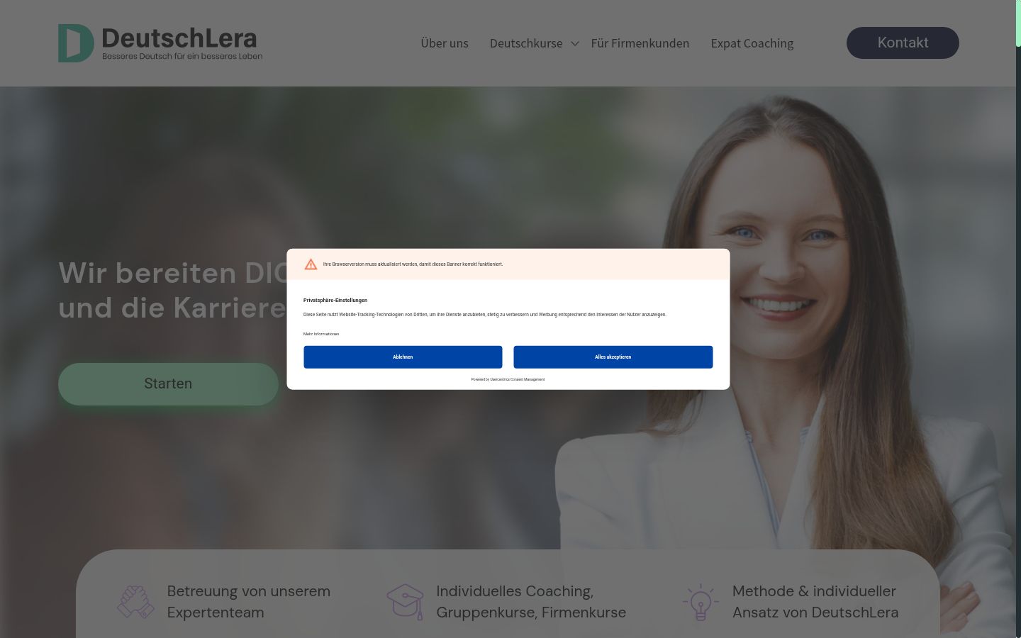 Capture d'écran de la bannière de consentement affichée avant toute interaction