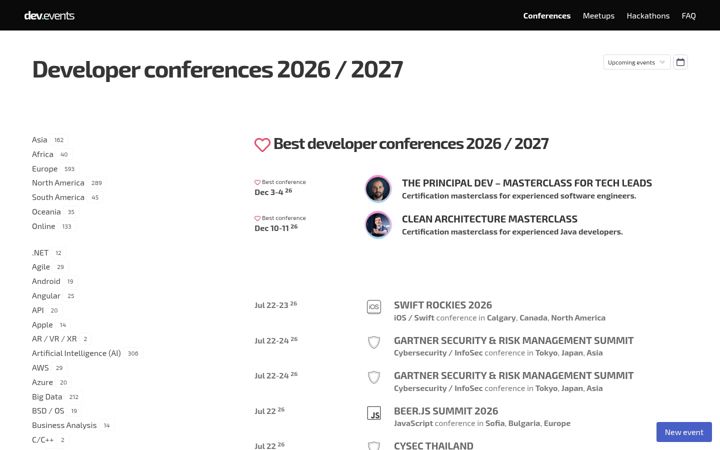 Screenshot of dev.events