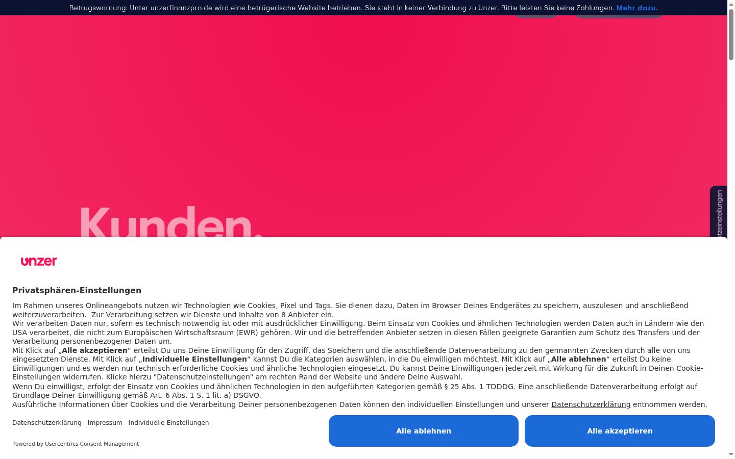 Screenshot of the consent banner shown before any interaction