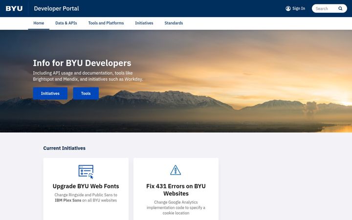 Skjermbilde av developer.byu.edu