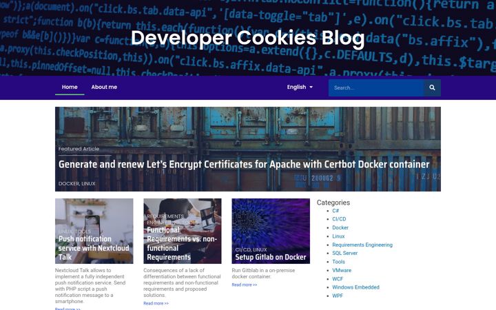 Captură de ecran a developercookies.net