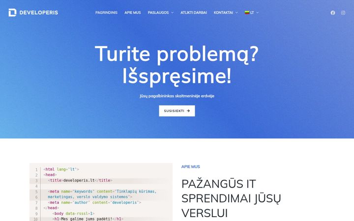Screenshot ta' developeris.lt