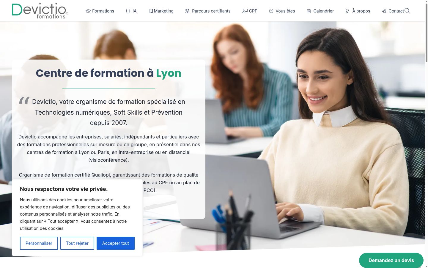 Capture d'écran de la bannière de consentement affichée avant toute interaction