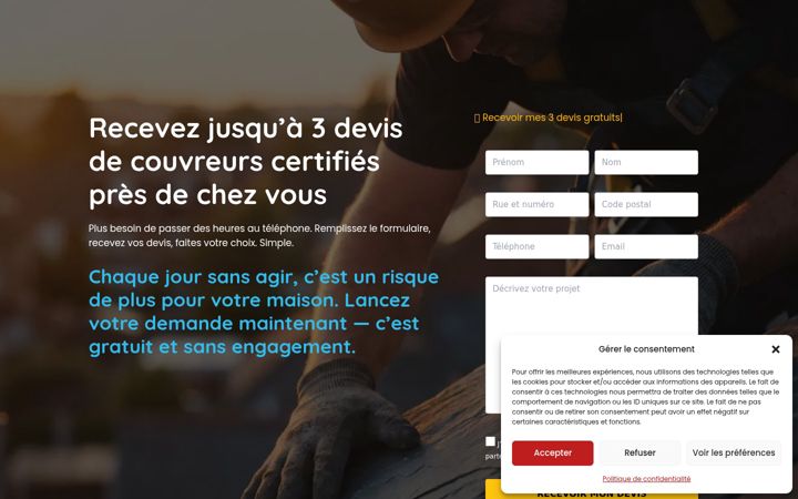 Screenshot of devis-couvreur.be
