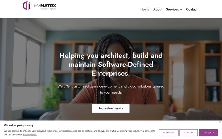 Ekrānuzņēmums no devmatrx.co.za