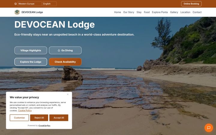 Screenshot of devoceanlodge.com