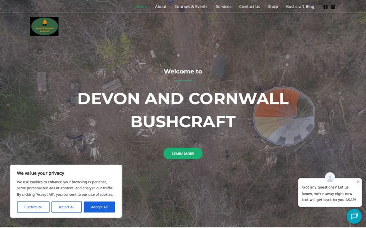 Ekraanipilt saidist devonandcornwallbushcraft.co.uk