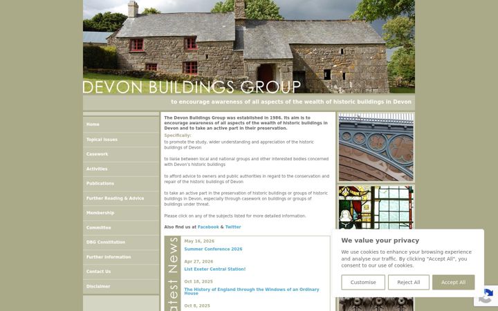 Snímek obrazovky devonbuildingsgroup.org.uk