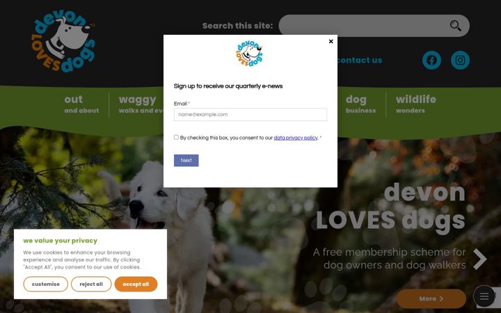 Screenshot of devonlovesdogs.co.uk