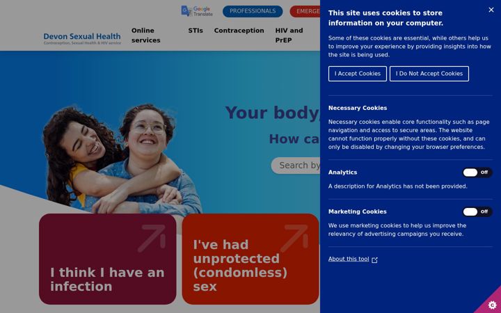 Screenshot of devonsexualhealth.nhs.uk