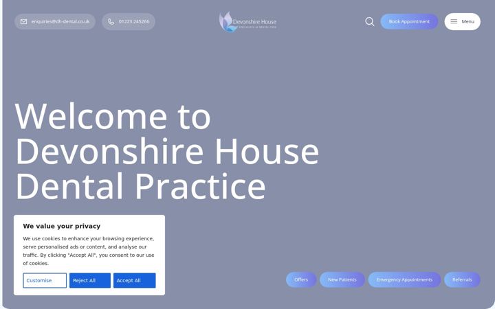 Screenshot of devonshirehousedental.co.uk