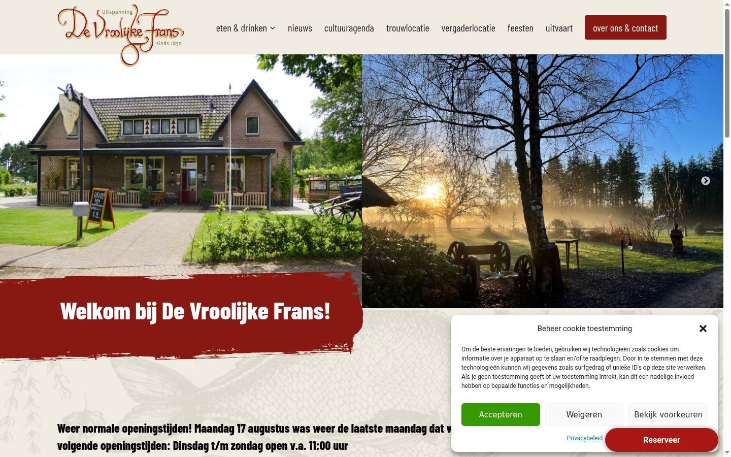 Screenshot van de toestemmingsbanner zoals getoond vóór enige interactie
