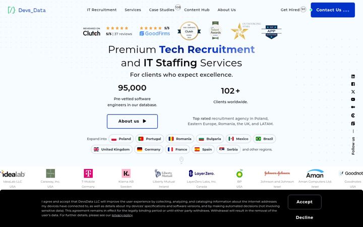 Screenshot von devsdata.com