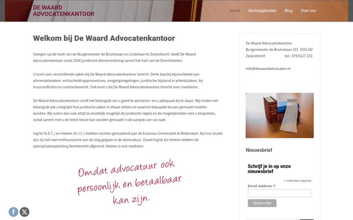 Screenshot of dewaardadvocatenkantoor.nl