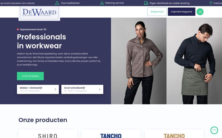Screenshot of dewaardberoepskleding.nl