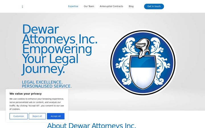 Screenshot of dewarattorneys.com