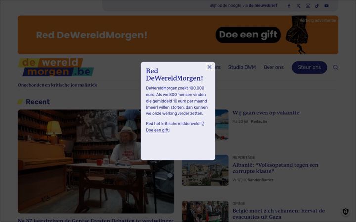 Kuvakaappaus sivustosta dewereldmorgen.be