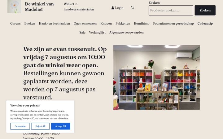 Screenshot of dewinkelvanmadelief.nl