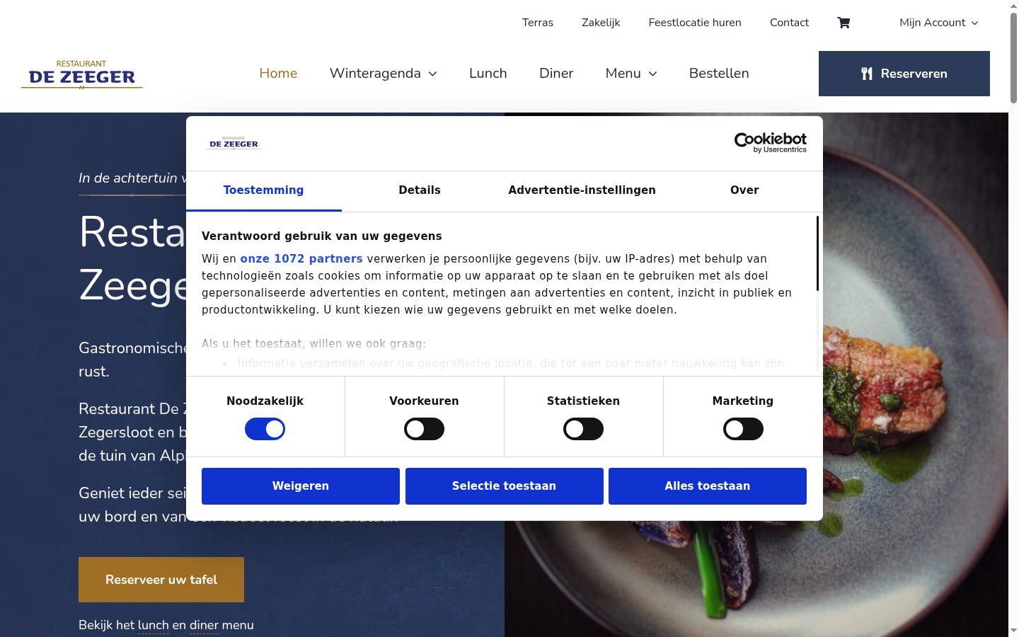 Screenshot des Einwilligungsbanners vor jeglicher Interaktion